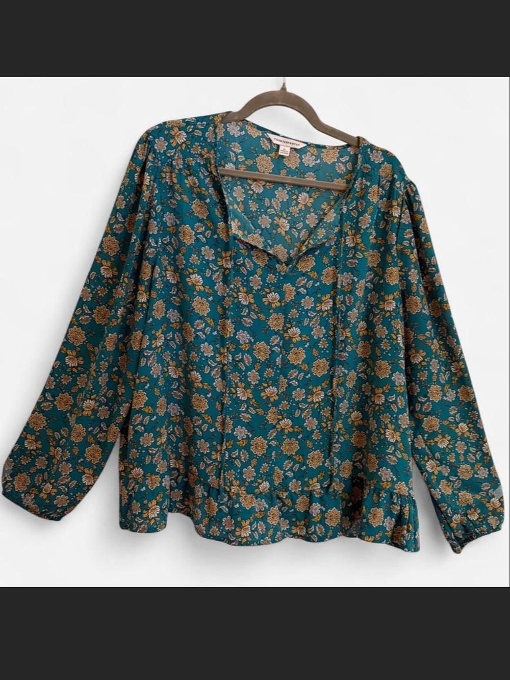 Teal and Gold Floral Top XL